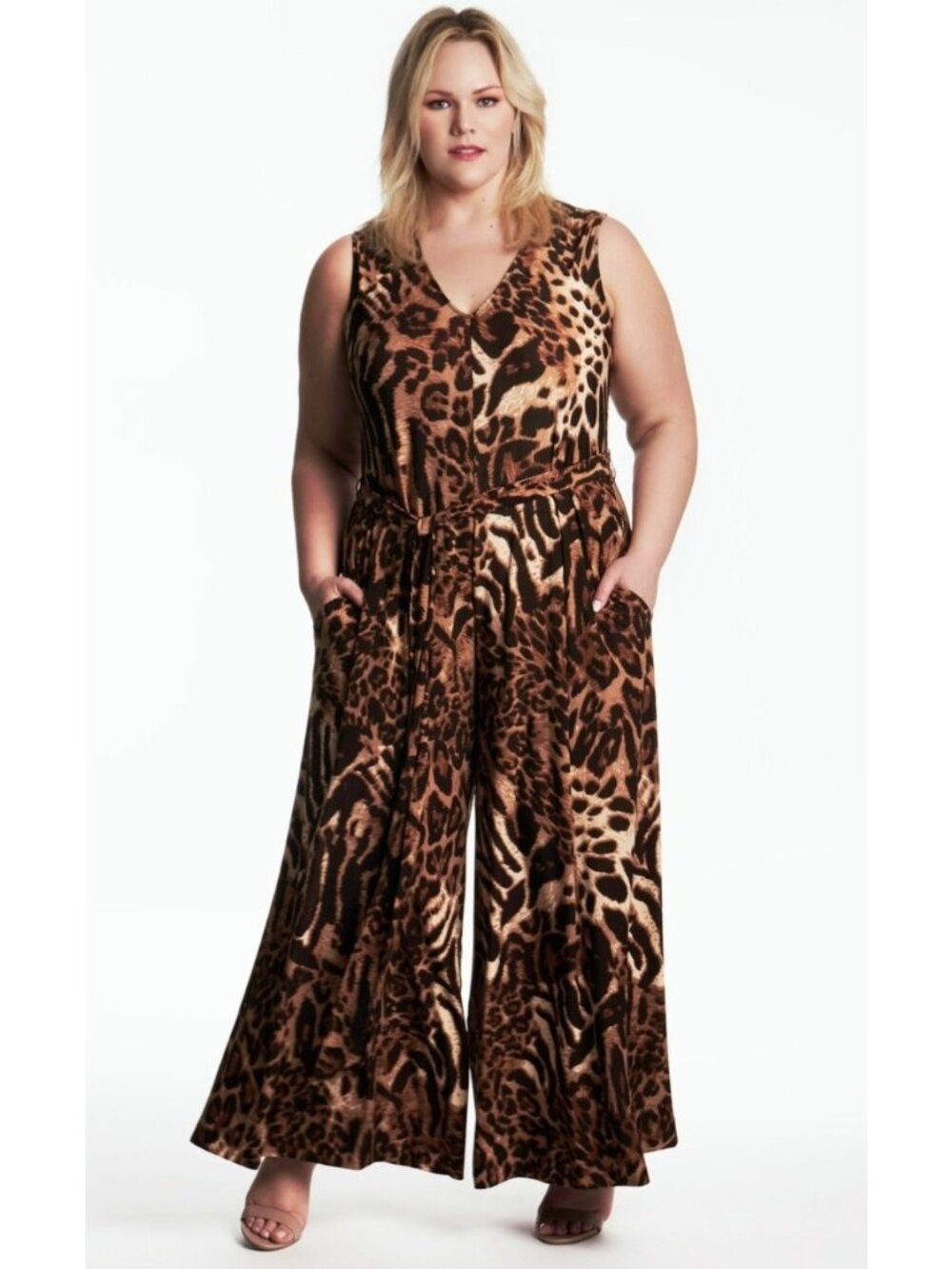Coldesina Wide Leg Animal Print Relaxed Fit Jumpsuit Pockets XL/1X NWT